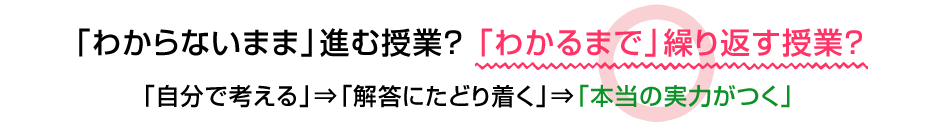 「わからないまま」進む授業？ 「わかるまで」繰り返す授業？「自分で考えて」⇒「解答にたどり着く」⇒「本当の実力がつく」